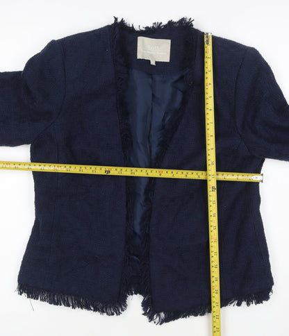 Finn Wright Manson Women Blue Size 12 Bouclé Fringe Blazer Jacket