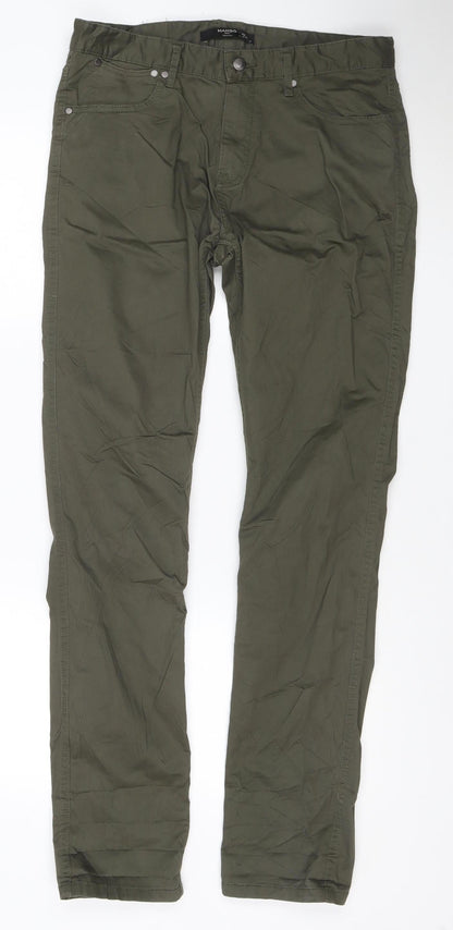 Mango Man Green 32in Regular Straight Stretch Cotton Trousers