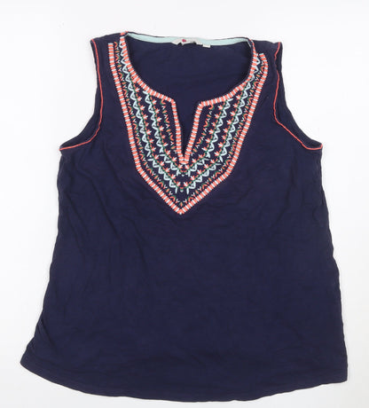 Bella Women’s Navy UK 12 Embroidered Bohemian Sleeveless Tank Top