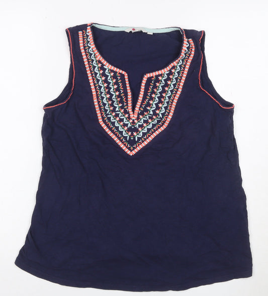 Bella Women’s Navy UK 12 Embroidered Bohemian Sleeveless Tank Top