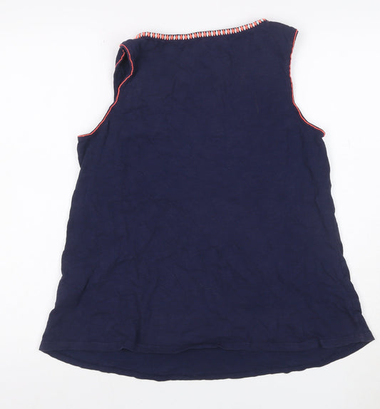 Bella Women’s Navy UK 12 Embroidered Bohemian Sleeveless Tank Top