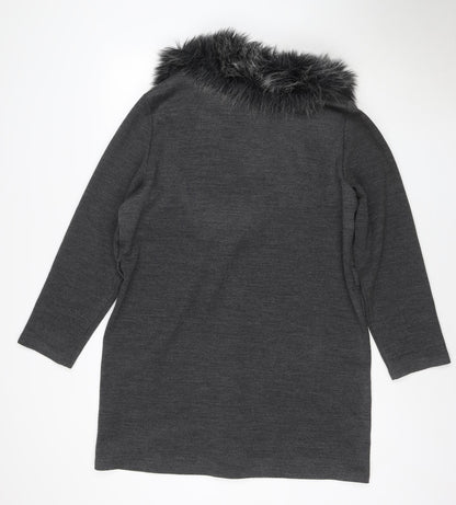 TU Women's Grey UK 18 Faux Fur Trim Overcoat Button Long Sleeve