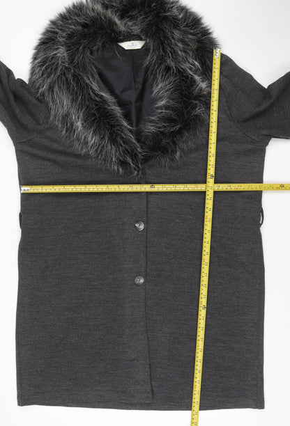 TU Women's Grey UK 18 Faux Fur Trim Overcoat Button Long Sleeve