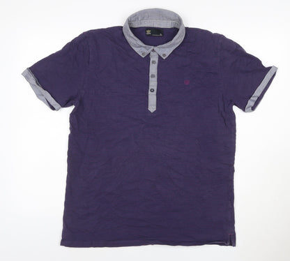 Next Men’s Blue Pink Striped XL Button-Down Collar Polo Shirt