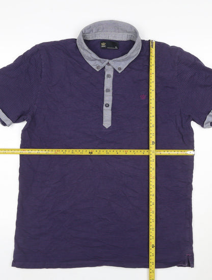 Next Men’s Blue Pink Striped XL Button-Down Collar Polo Shirt