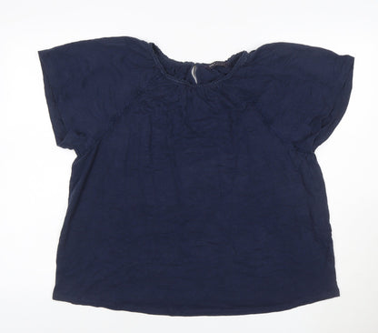 Marks & Spencer Women Blue UK 16 Cotton Crochet Cap Sleeve Blouse