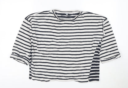 Jigsaw Women Blue White Striped Jersey T-Shirt M 3/4 Sleeve