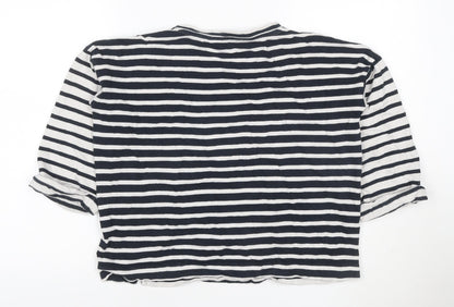 Jigsaw Women Blue White Striped Jersey T-Shirt M 3/4 Sleeve