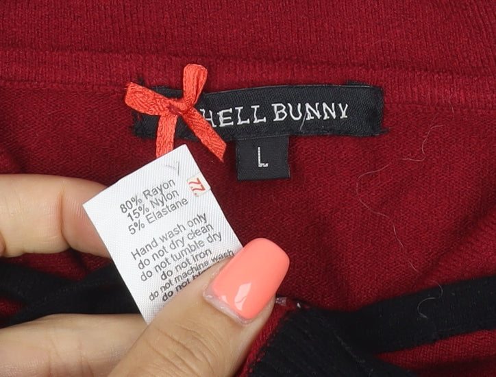 Hell Bunny Women’s Red Bird Embroidered Bow Knit Cardigan L