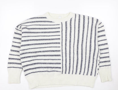 John Lewis Women Ivory Grey Striped Knit Jumper Size 12
