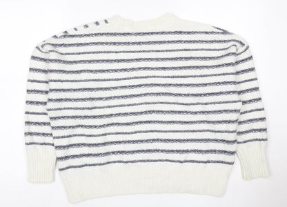 John Lewis Women Ivory Grey Striped Knit Jumper Size 12