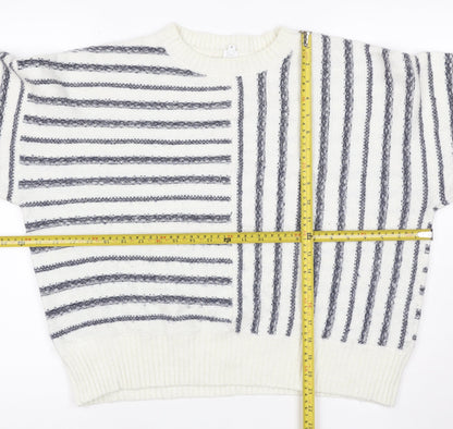 John Lewis Women Ivory Grey Striped Knit Jumper Size 12