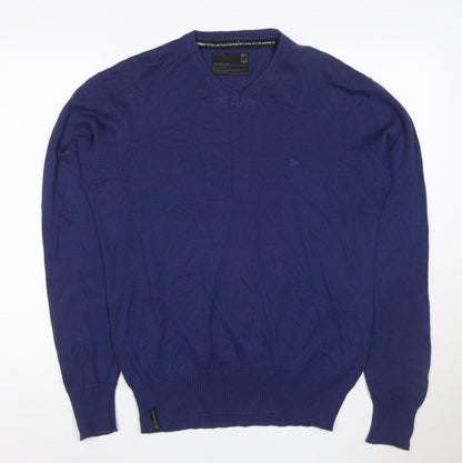 Diverse Men’s Blue Cotton V-Neck Pullover Jumper Size M