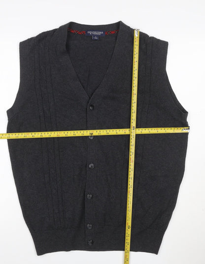 Roundtree & Yorke Men Grey L Cable Knit Button V-Neck Cardigan Vest