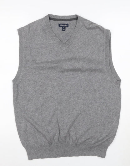 St. John's Bay Men Grey Cotton V-Neck Knit Vest Jumper Size S