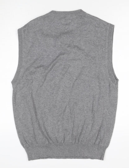 St. John's Bay Men Grey Cotton V-Neck Knit Vest Jumper Size S