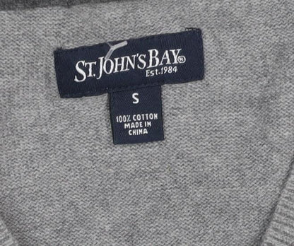 St. John's Bay Men Grey Cotton V-Neck Knit Vest Jumper Size S