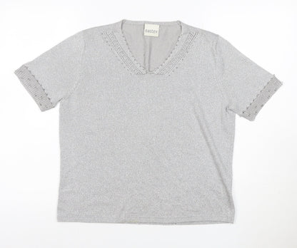 Eastex Women's Silver UK 14 V-Neck Beaded Metallic Knit T-Shirt