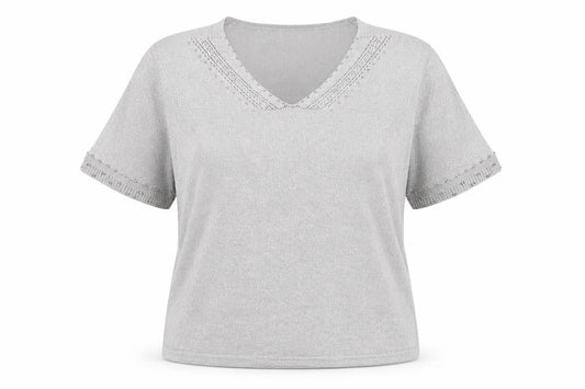 Eastex Women's Silver UK 14 V-Neck Beaded Metallic Knit T-Shirt