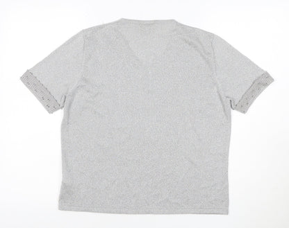Eastex Women's Silver UK 14 V-Neck Beaded Metallic Knit T-Shirt