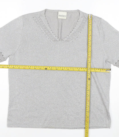 Eastex Women's Silver UK 14 V-Neck Beaded Metallic Knit T-Shirt