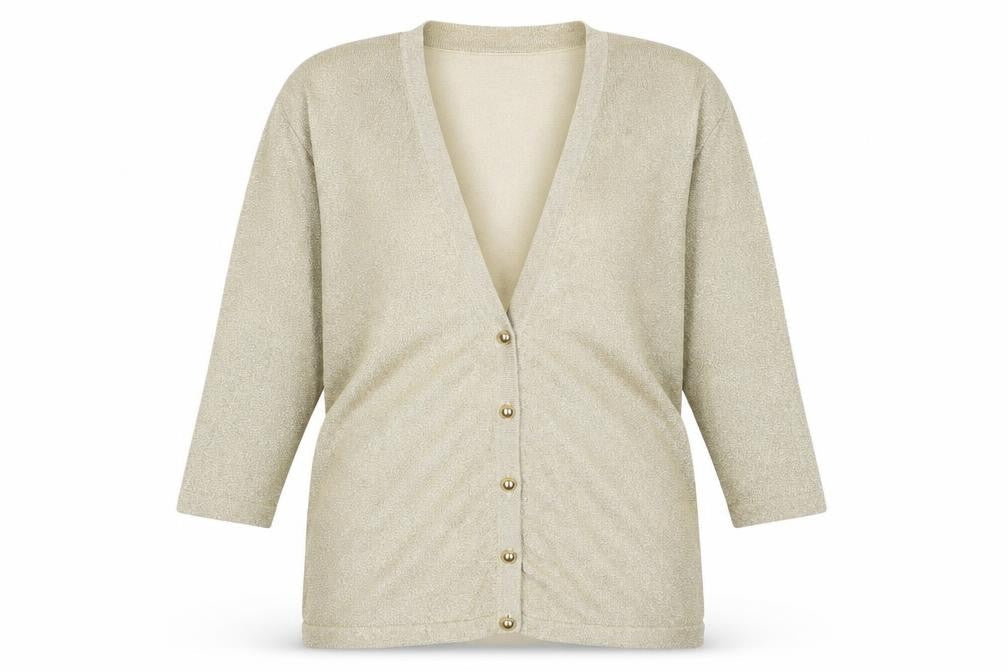 Lisa International Women’s Gold Knit V-Neck Button Cardigan Size S