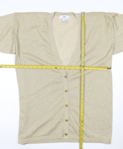 Lisa International Women’s Gold Knit V-Neck Button Cardigan Size S