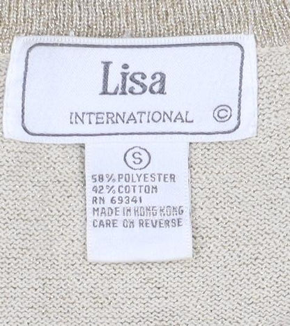 Lisa International Women’s Gold Knit V-Neck Button Cardigan Size S