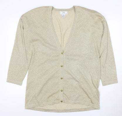 Lisa International Women Gold M V-Neck Button Knit Cardigan