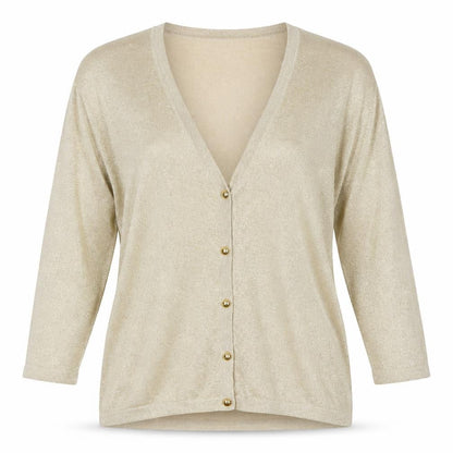 Lisa International Women Gold M V-Neck Button Knit Cardigan