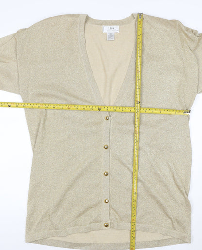 Lisa International Women Gold M V-Neck Button Knit Cardigan