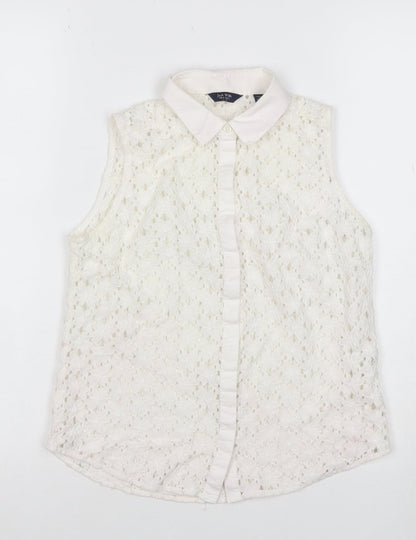 Jack Wills Women Ivory UK 6 Sleeveless Lace Floral Collared Button Blouse