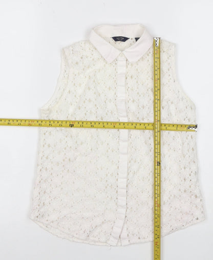 Jack Wills Women Ivory UK 6 Sleeveless Lace Floral Collared Button Blouse