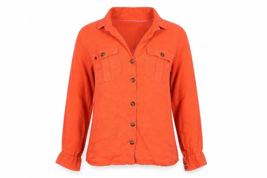 Boden Women Orange UK 14 Linen Button-Up Long Sleeve Shirt Pockets