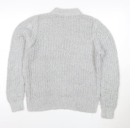 M&S Collection Women Grey Metallic Knit Roll Neck Jumper UK 4