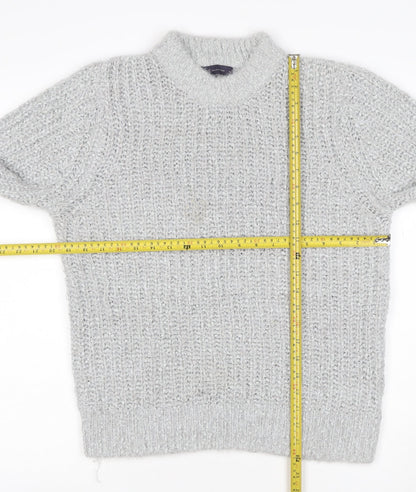 M&S Collection Women Grey Metallic Knit Roll Neck Jumper UK 4