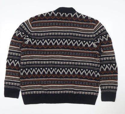 Marks and Spencer Men Multicoloured L Fair Isle Lambswool Blend Cardigan