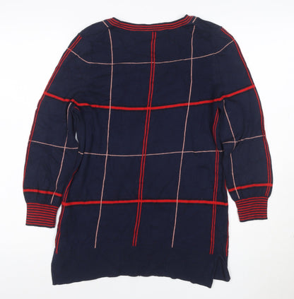 Next Women Blue UK 10 Check Knit Tunic Balloon Sleeve Top