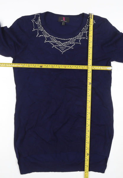 Simon Jeffery Women’s Blue S Rhinestone Knit Tunic Long Sleeve Top