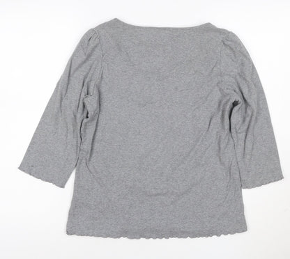 Per Una Women Grey UK 18 Embroidered Floral Lace-Up 3/4 Sleeve Blouse