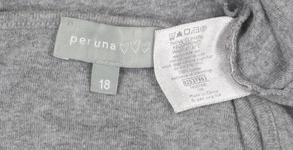 Per Una Women Grey UK 18 Embroidered Floral Lace-Up 3/4 Sleeve Blouse
