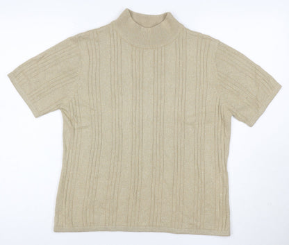 Croft & Barrow Women Gold M Ribbed Metallic Knit Mock Neck Top