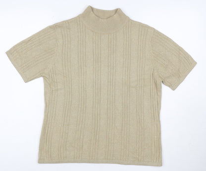 Croft & Barrow Women Gold M Ribbed Metallic Knit Mock Neck Top