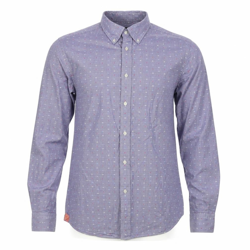Massimo Dutti Men’s Blue L Cotton Geometric Button-Down Long Sleeve Shirt
