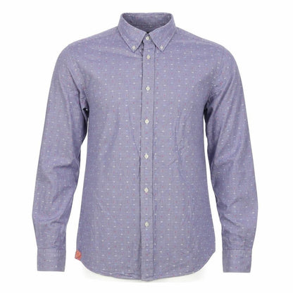 Massimo Dutti Men’s Blue L Cotton Geometric Button-Down Long Sleeve Shirt