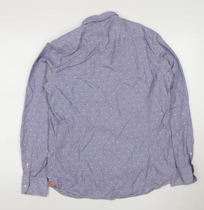 Massimo Dutti Men’s Blue L Cotton Geometric Button-Down Long Sleeve Shirt