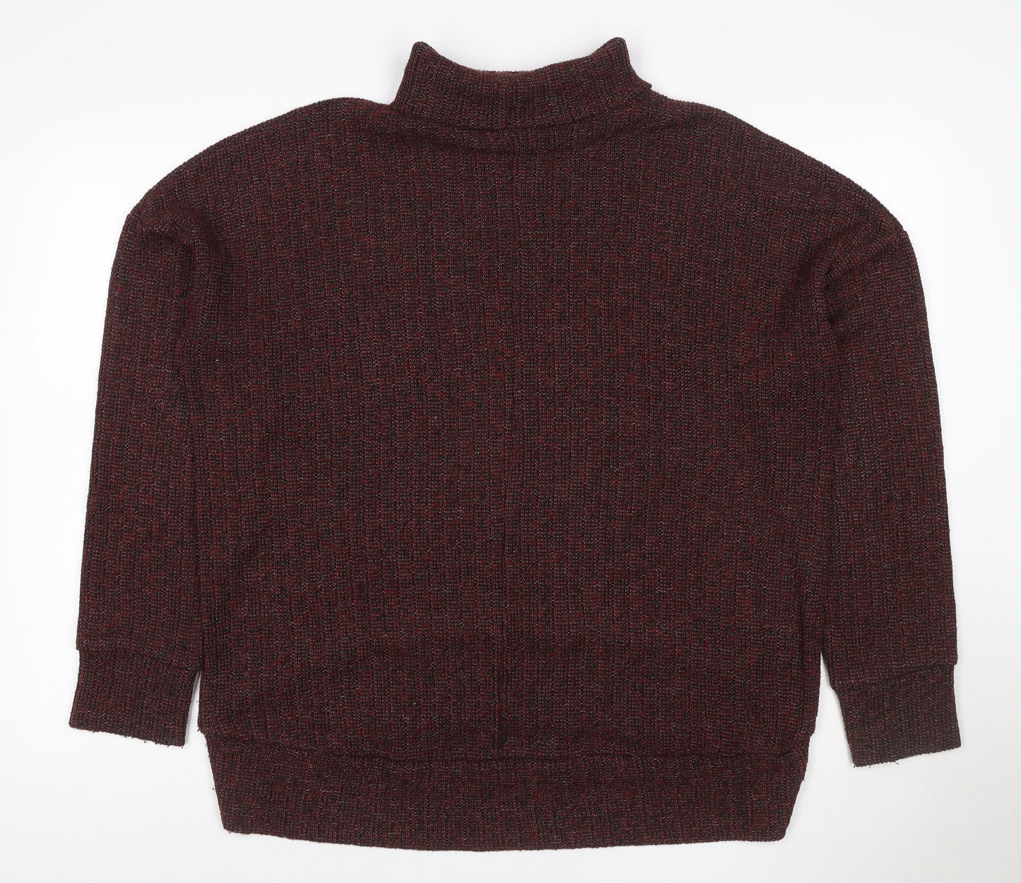 Topshop Women Red Black Metallic Knit High Neck Jumper UK 14