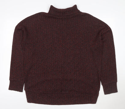 Topshop Women Red Black Metallic Knit High Neck Jumper UK 14