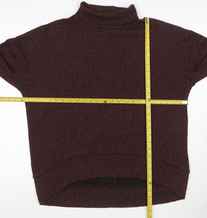 Topshop Women Red Black Metallic Knit High Neck Jumper UK 14