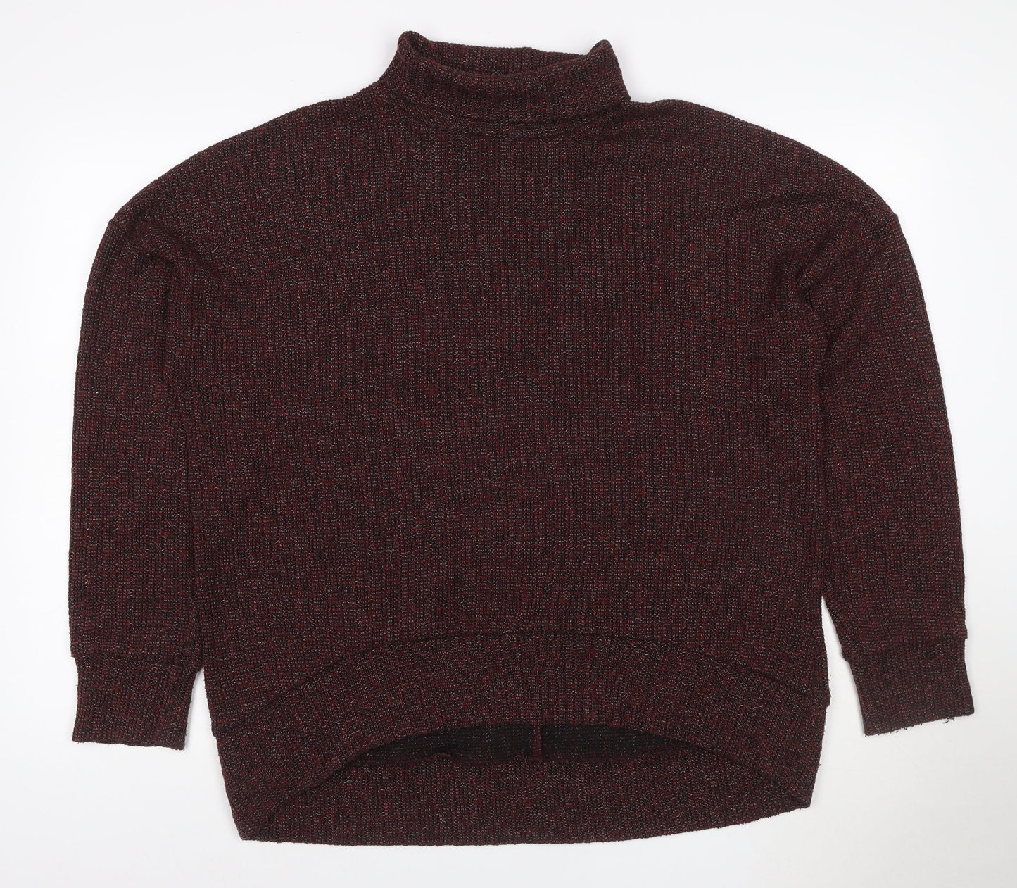 Topshop Women Red Black Metallic Knit High Neck Jumper UK 14